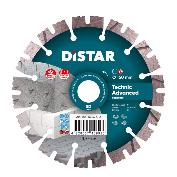 Картинка - Диск алмазный отрезной Distar 1A1RSS/C3 150x2,3/1,5x11x22,23-12-HIT Technic Advanced