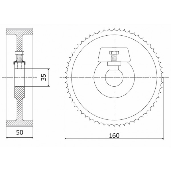 Картинка - Ролик 160-50-35-10 Z chrom Профиль G, Скошенный SCM