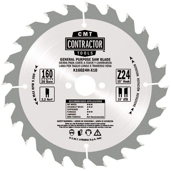 Картинка - Пила CMT K16040H-X10 D = 160 K = 2,2 / 1,4 F = 20 Z = 40 ATB
