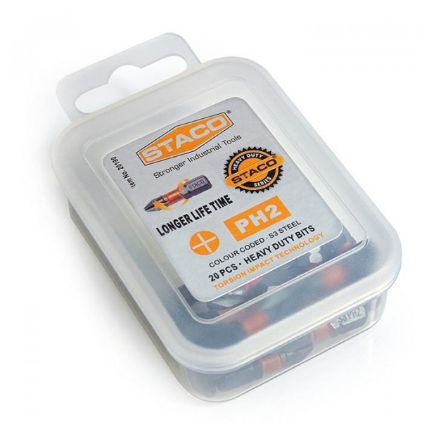 Картинка - Биты 1/4 "PH2x25мм Ударные 20шт. Оранжевые (20190.STACO)