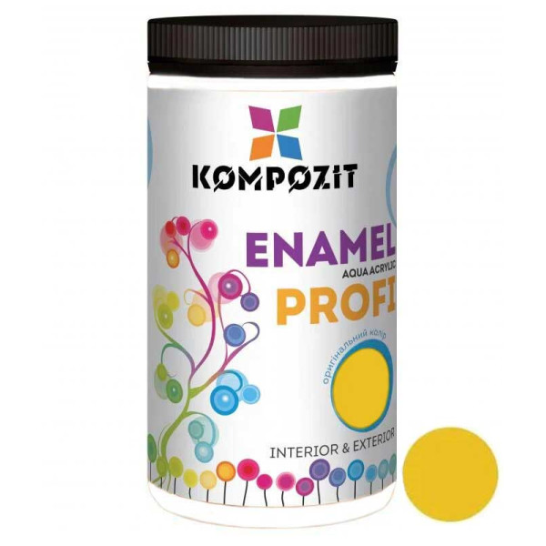 Картинка - Эмаль акриловая Kompozit PROFI глянцевая желтая 0.7 л