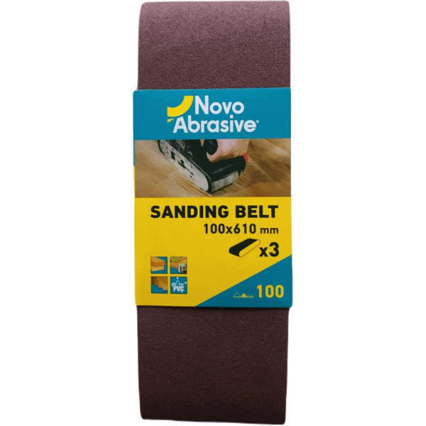 Фото - Стрічка шліфувальна NovoAbrasive 100x610 мм, Р100, 3 шт.