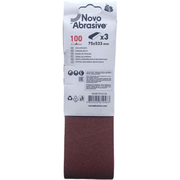 Фото - Стрічка шліфувальна NovoAbrasive 75x533 мм, Р100, 3 шт.