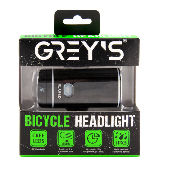 Картинка - Фонарик на велосипед Grey's LED 2xCree XP-G 500lm 1800mAh microUSB