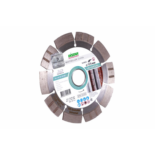 Картинка - Диск алмазный отрезной Distar 1A1RSS/C3 125x2,2/1,4x11x22,23-10-HIT Bestseller Universal