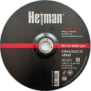Круг шліфувальный Hetman 27 230х6,0х22,23 мм, по металу