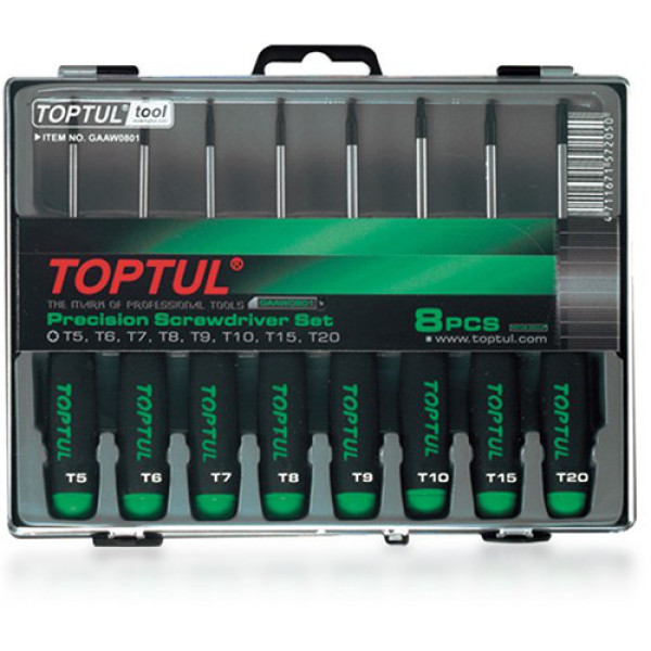 Фото - Набір викруток для точних робіт TOPTUL T5-T20 8 шт GAAW0801