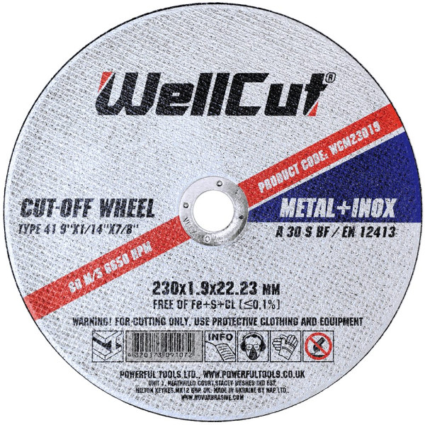 Картинка - Отрезной круг WellCut 230 x 1,9 x 22,23 мм, по металлу