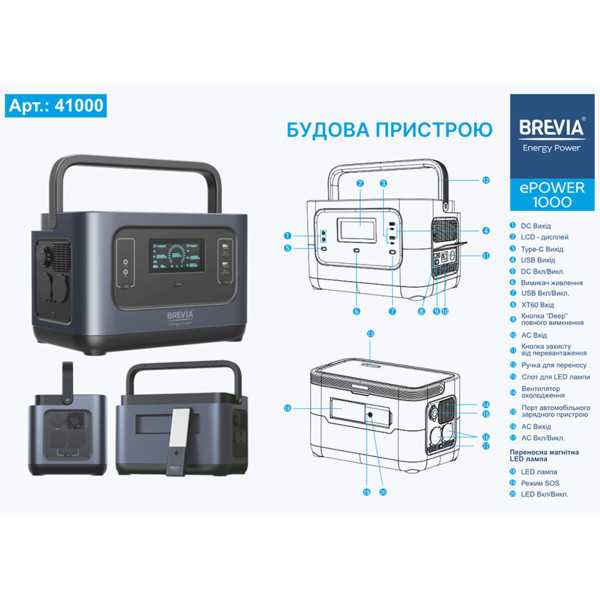 Картинка - Зарядная станция Brevia ePower1000 1008Wh LiFePO4