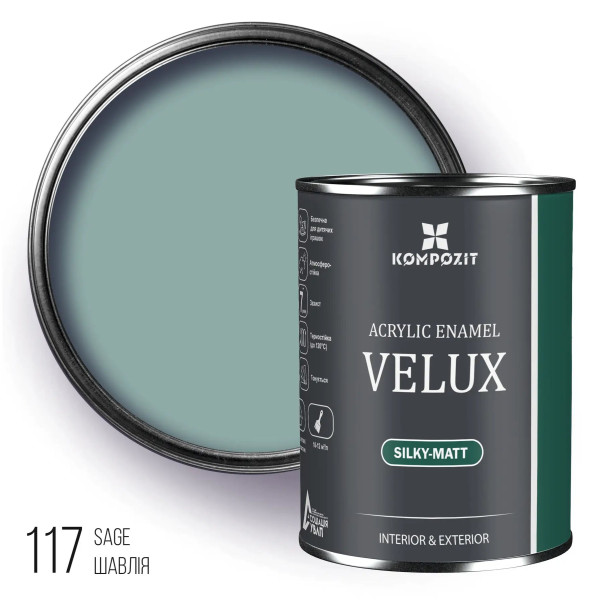 Картинка - Эмаль акриловая Kompozit VELUX шелковисто-матовый 117 шалфей 0.75 л