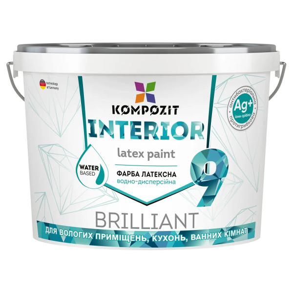 Картинка - Краска латексная Kompozit INTERIOR 9 с ионами серебра белая 2.7 л