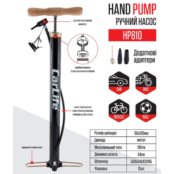 Картинка - Ручной насос CarLife 38х500мм HP810