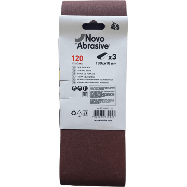 Картинка - Шлифовальная лента NovoAbrasive 100 x 610 мм, P120, 3 шт.