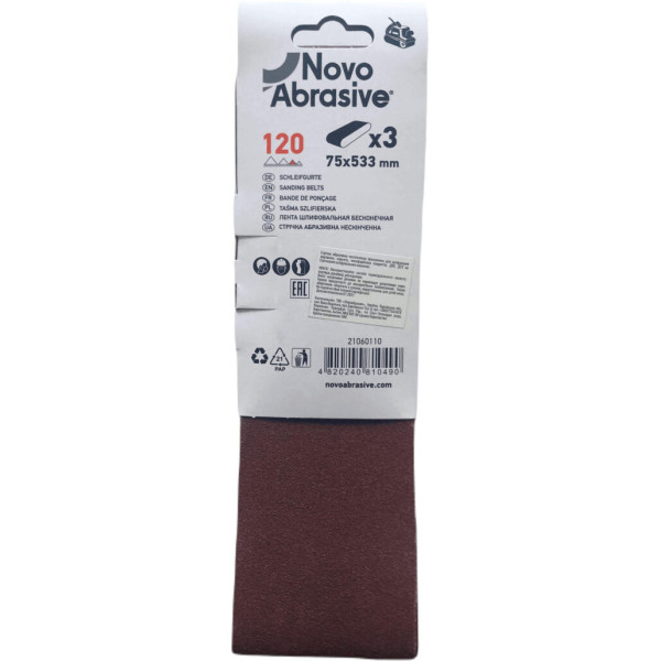 Фото - Стрічка шліфувальна NovoAbrasive 75x533 мм, Р120, 3 шт.