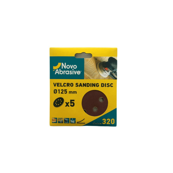 Фото - Круг шліфувальний самозачепний NovoAbrasive 125 мм, Р320, 8 отворів, набір 5шт.