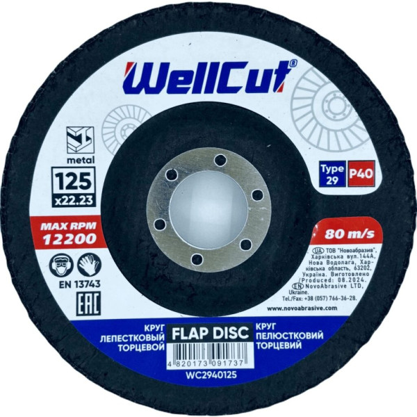 Фото - Круг пелюстковий торцевий WellCut 29 125x22,23 мм, P40