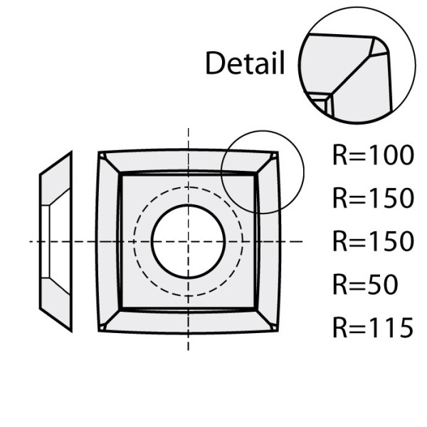 Картинка - Нож HM – 15,0x15,0x2,5mm d=6,4 MG18<30 R=115 (115204)