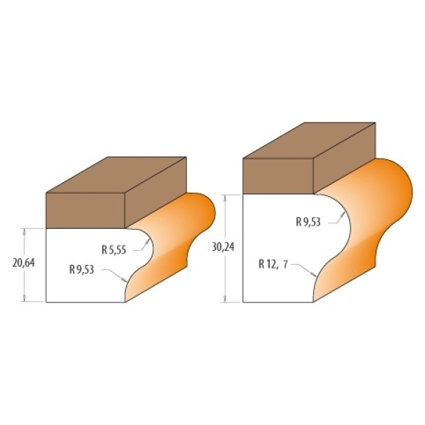 Картинка - Фреза для подоконников HM R1 = 9,5 R2 = 12,7 D = 38,1 S = 12,7 + верхний подшипник I = 35 (855.805.11B)