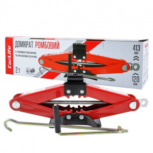 Домкрат ромбов CarLife 2т 120-413мм с резиновой подушкой SJ227