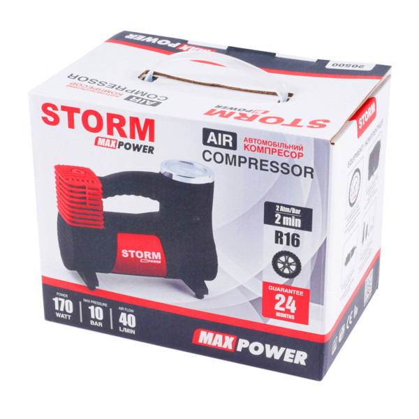 Картинка - Компрессор автомобильный Storm Max Power 10 Атм 40 л/мин 170 Вт