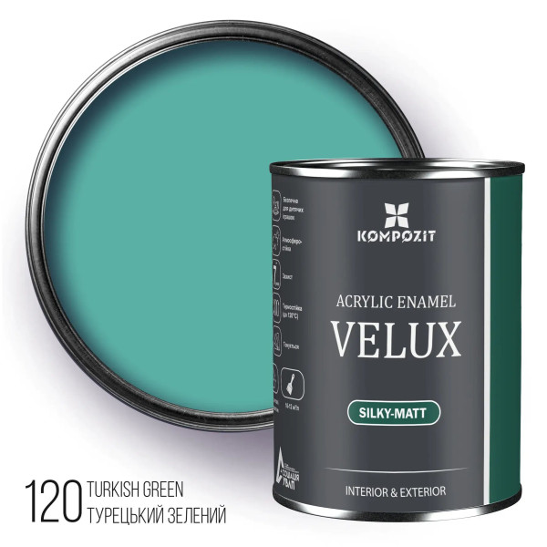 Картинка - Эмаль акриловая Kompozit VELUX шелковисто-матовый 120 турецкий зеленый 0.75 л