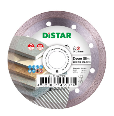 Диск алмазний вiдрiзний Distar 1A1R 125x1,2/1,0x8x22,23 Decor Slim