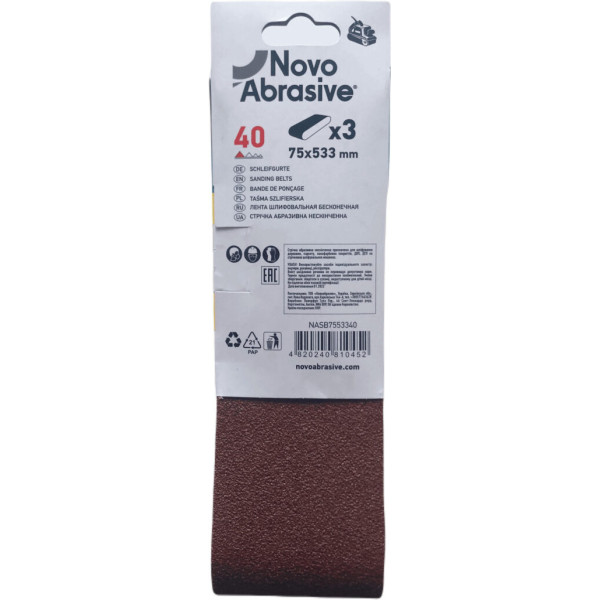 Фото - Стрічка шліфувальна NovoAbrasive 75x533 мм, Р40, 3 шт.