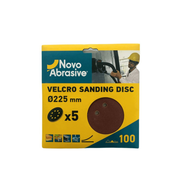 Фото - Круг шліфувальний самозачепний NovoAbrasive 225 мм, Р100, 8 отворів, набір 5шт.