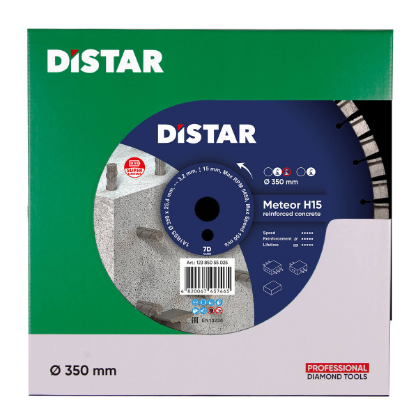 Картинка - Диск алмазный отрезной Distar 1A1RSS/C3-W 350x3,2/2,2x25,4-11,5-48-ARPS 18x3,2x13+2 R160 Meteor H15