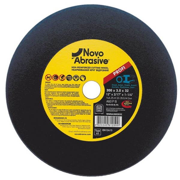 Картинка - Отрезной круг NovoAbrasive 41 300 x 3,0 x 32 мм, неармированный, по металлу