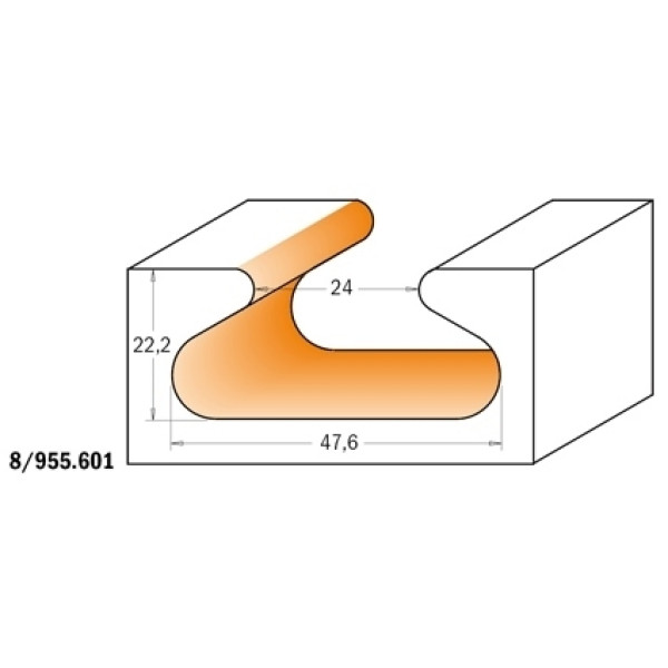 Картинка - Фреза для перил HM D = 19,05 I = 19,05 T = 14,3 R = 2,4-4,76 S = 12,7 (855.602.11)