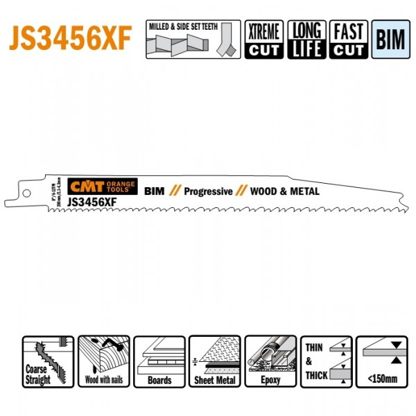 Картинка - Пила сабельная L = 200 I = 180 H = 19 K = 1,25 TS = 2,1-4,3 (JS3456XF-5)