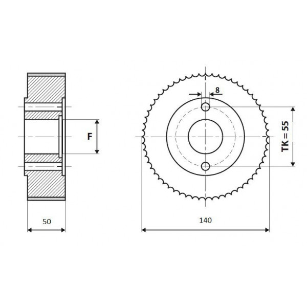 Картинка - Ролик D = 140 F = 25 I = 50 chrom Профиль A, прямой WADKIN WAS