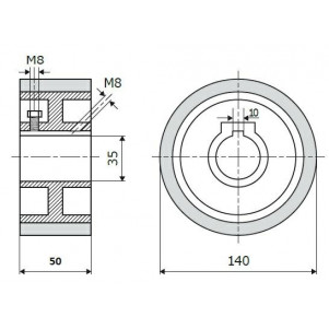 Ролик 140-50-35-10 V резинка 70 ShA коричневый