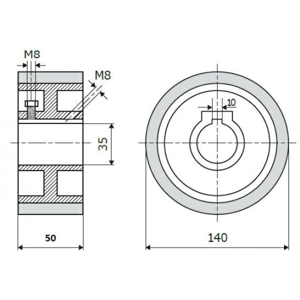 Картинка - Ролик 140-50-35-10 V резинка 70 ShA коричневый