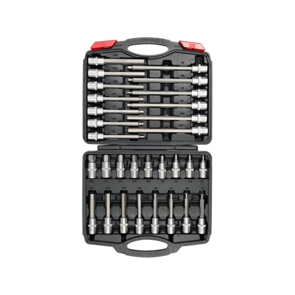 Картинка - Набор торцевых головок с 6-гранными насадками YATO 1/2" М5-М19 l=55-200 мм 30 шт YT-77540