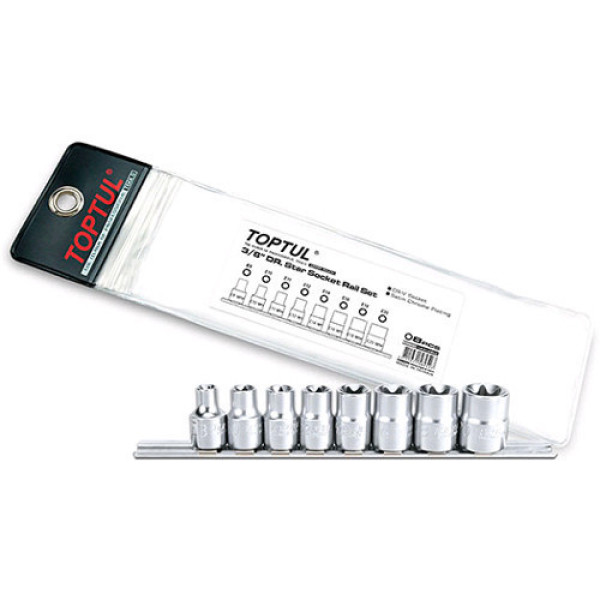 Фото - Набір головок на планці TOPTUL TORX 3/8" E8-E20 8 шт GAAG0802