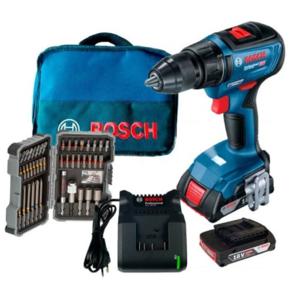 Фото - Акумуляторна дриль-шуруповерт Bosch GSR 18 V-50 + набір біт 2х18 В