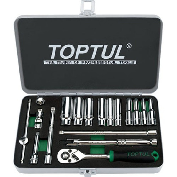 Фото - Набір інструментів дюймового TOPTUL 1/4" 18 шт 3/16"-9/16" (довгі головки) GCAD1813