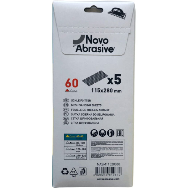 Картинка - Шлифовальная сетка NovoAbrasive 115 x 280 мм, P60, 5 шт.