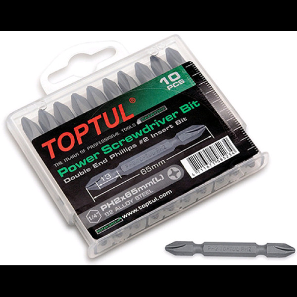 Картинка - Набор бит двухсторонних TOPTUL 1/4" PH2х65 мм 10 шт GAAW1001