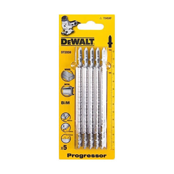 Картинка - Полотно пильное DeWALT по древесине, пластику, алюминию, для электролобзика, 5 шт.