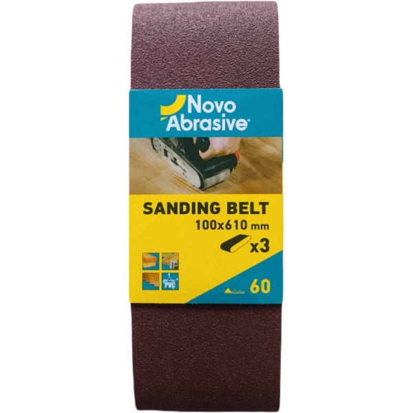 Фото - Стрічка шліфувальна NovoAbrasive 100x610 мм, Р60, 3 шт.