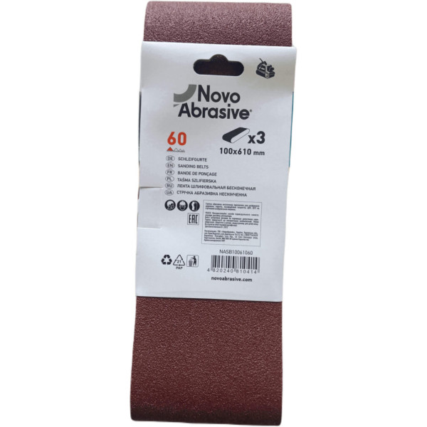 Фото - Стрічка шліфувальна NovoAbrasive 100x610 мм, Р60, 3 шт.