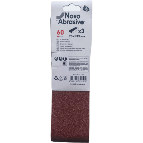 Фото - Стрічка шліфувальна NovoAbrasive 75x533 мм, Р60, 3 шт.