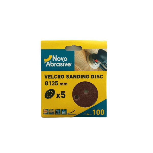 Фото - Круг шліфувальний самозачепний NovoAbrasive 125 мм, Р100, 8 отворів, набір 5шт.