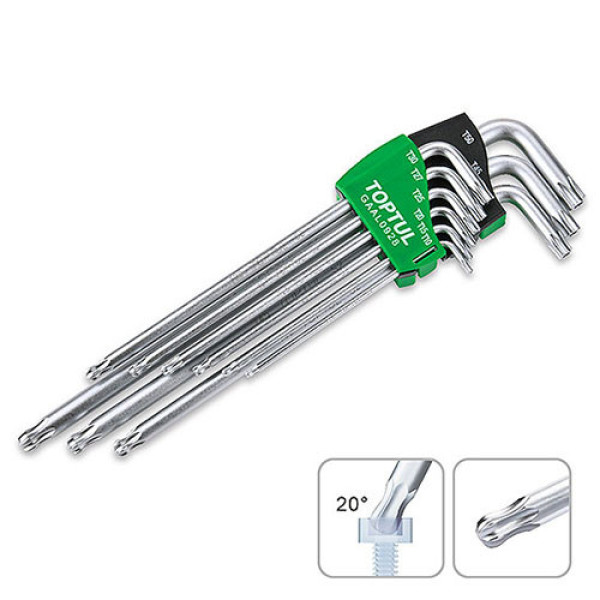 Картинка - Набор ключей TOPTUL TORX T10-T50 9 шт с отверстием и шаром GAAL0928