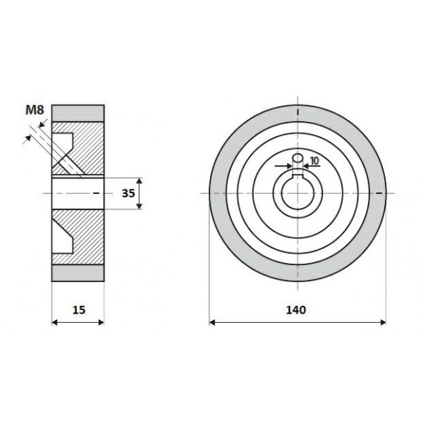 Картинка - Ролик 140-15-35-10 V резинка 70 ShA коричневый Weinig / Leadermac