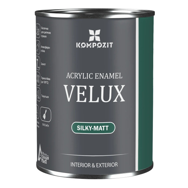 Картинка - Эмаль акриловая Kompozit VELUX шелковисто-матовый 100 белая 2.5 л