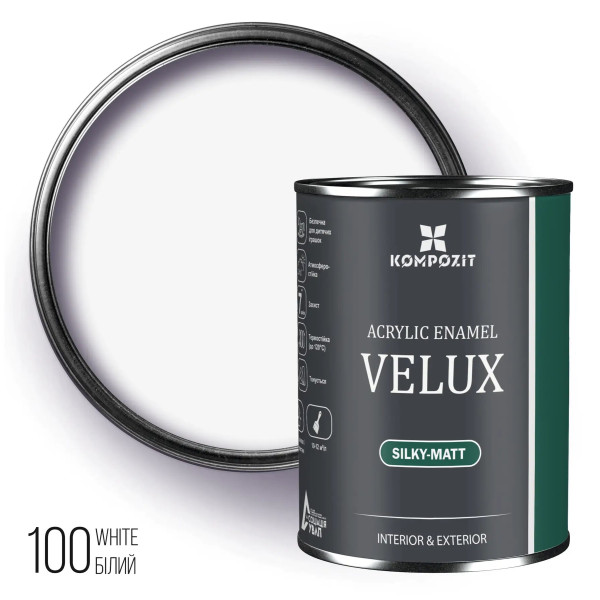 Картинка - Эмаль акриловая Kompozit VELUX шелковисто-матовый 100 белая 2.5 л